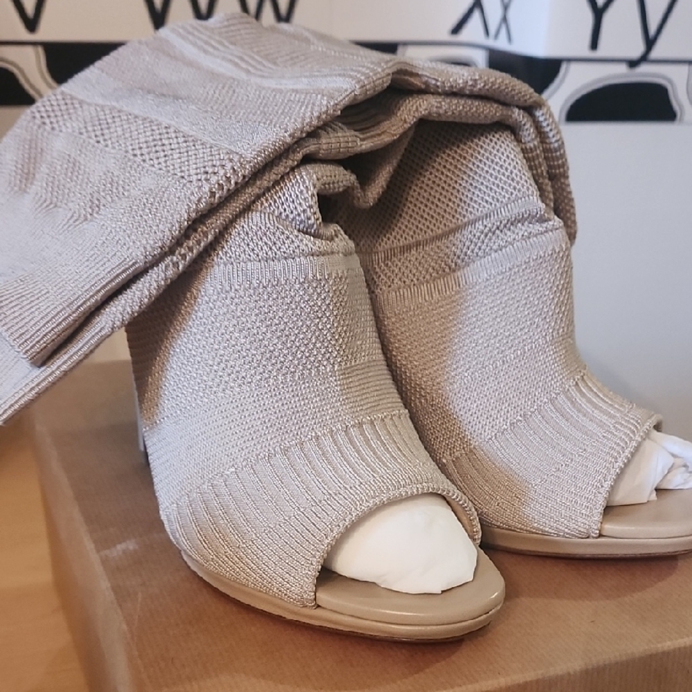 Christian Louboutin Taupe Knit Open-Toe Heels